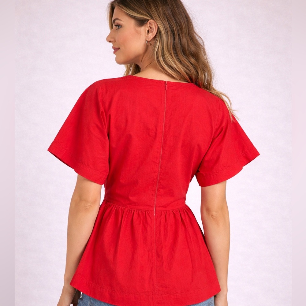 Anthropologie Top | English Factory Red Tie-Front Blouse - Picture 7 of 8